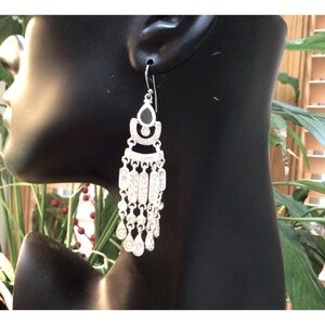 Silver chandelier rhinestone earrings. NWOT.